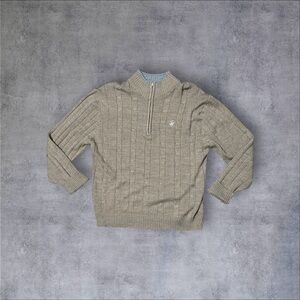 Tan Cable Knit Quarter Zip Sweater